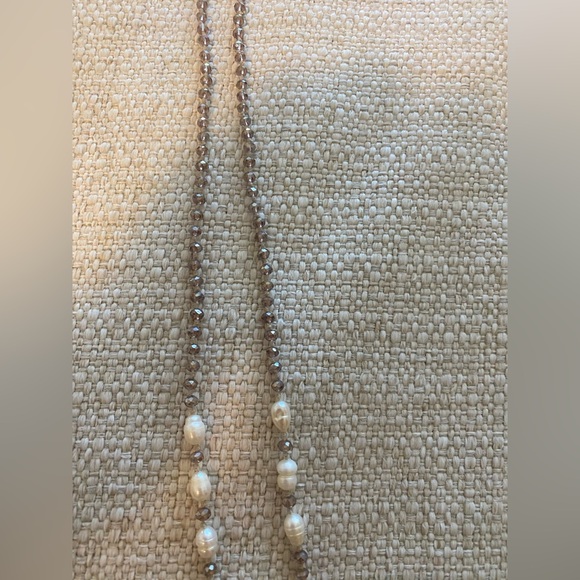 🌸Neclace Boho style NWOT sparkly violet bead w/ faux Baroque Pearl & Beige - Picture 13 of 13